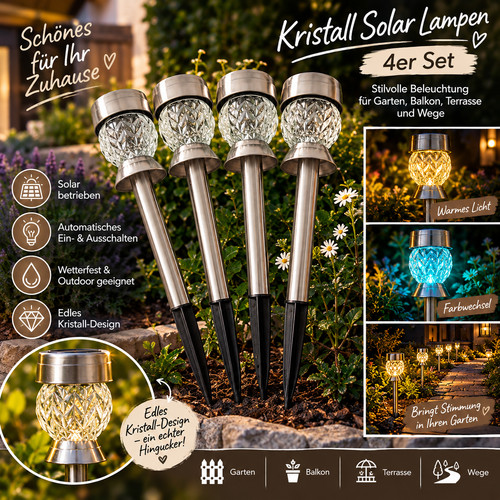 Kristall solarleuchten 4er set - kristall,